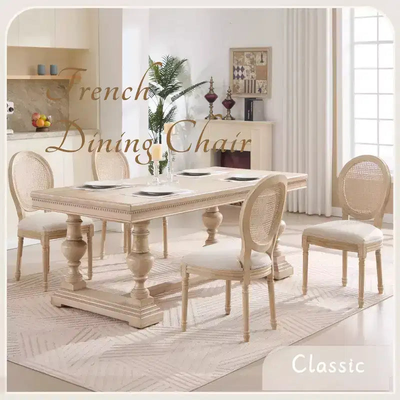 Lot de 2 chaises de salle à manger rustiques françaises rembourrées avec dossier en rotin, chaises de cuisine sans accoudoirs en bois massif de style ferme pour salle à manger - Panipeachy