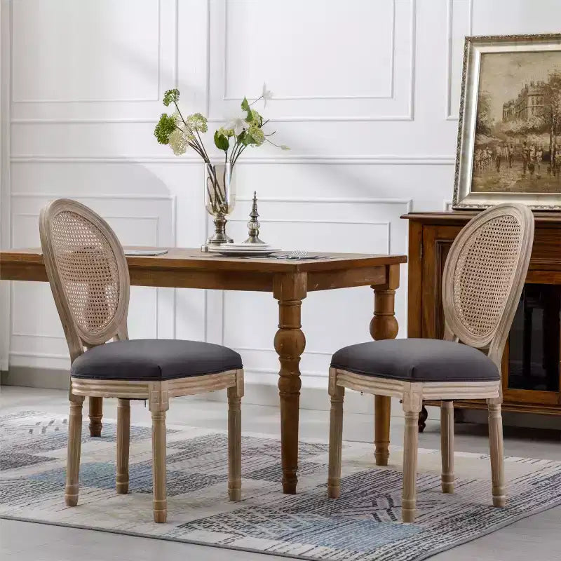 Lot de 2 chaises de salle à manger rustiques françaises rembourrées avec dossier en rotin, chaises de cuisine sans accoudoirs en bois massif de style ferme pour salle à manger - Panipeachy