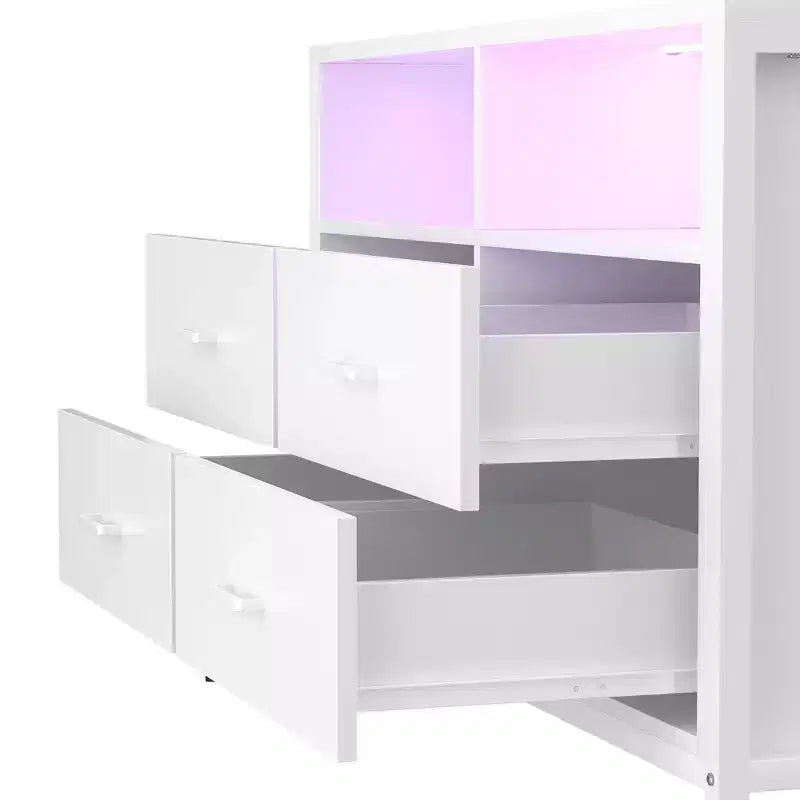 Commode de chambre Besiost avec lumières LED et prises de courant, commode meuble TV avec 4 tiroirs
