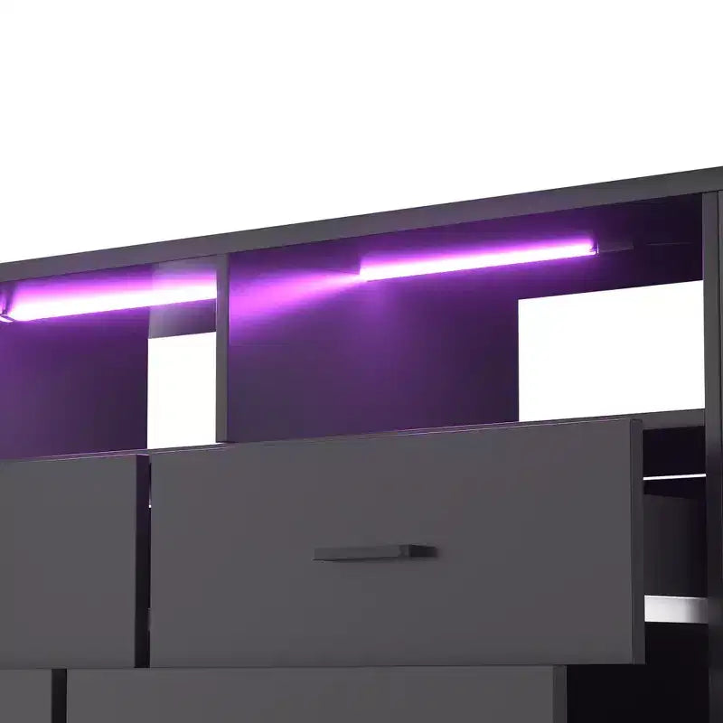 Commode de chambre Besiost avec lumières LED et prises de courant, commode meuble TV avec 4 tiroirs