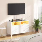 Commode de chambre Besiost avec lumières LED et prises de courant, commode meuble TV avec 4 tiroirs