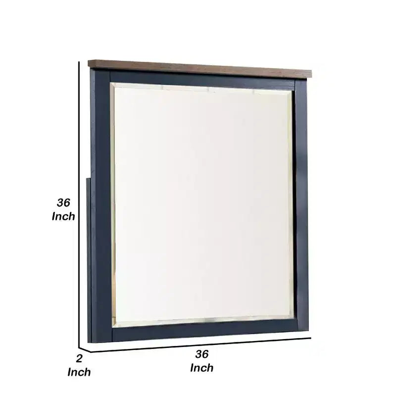 Miroir de commode Royal Hampton de 36 pouces, cadre en pin bleu, dessus marron foncé