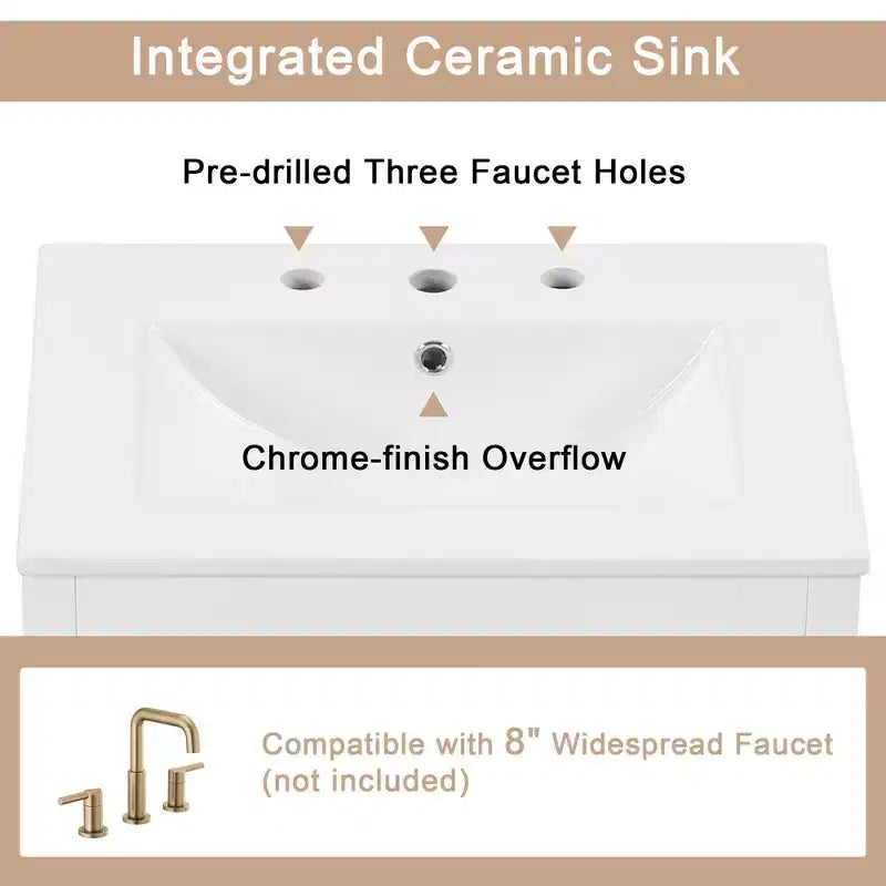 MAYEERTY 24 Meuble-lavabo avec évier 2 tiroirs 1 porte Étagère réglable Bois massif MDF Blanc