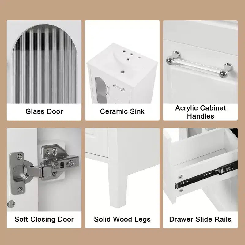 MAYEERTY 24 Meuble-lavabo avec évier 2 tiroirs 1 porte Étagère réglable Bois massif MDF Blanc