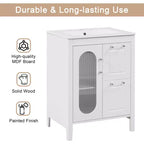 MAYEERTY 24 Meuble-lavabo avec évier 2 tiroirs 1 porte Étagère réglable Bois massif MDF Blanc