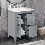 MAYEERTY 24 Meuble-lavabo avec évier 2 tiroirs 1 porte Étagère réglable Bois massif MDF Blanc