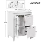 MAYEERTY 24 Meuble-lavabo avec évier 2 tiroirs 1 porte Étagère réglable Bois massif MDF Blanc