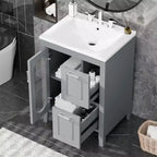 MAYEERTY 24 Meuble-lavabo avec évier 2 tiroirs 1 porte Étagère réglable Bois massif MDF Blanc