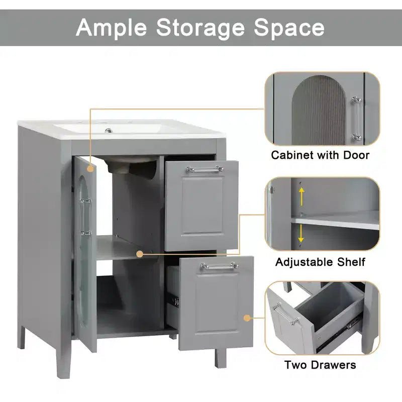 MAYEERTY 24 Meuble-lavabo avec évier 2 tiroirs 1 porte Étagère réglable Bois massif MDF Blanc