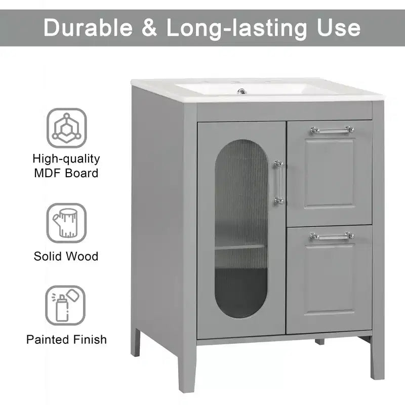 MAYEERTY 24 Meuble-lavabo avec évier 2 tiroirs 1 porte Étagère réglable Bois massif MDF Blanc