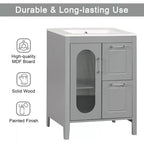 MAYEERTY 24 Meuble-lavabo avec évier 2 tiroirs 1 porte Étagère réglable Bois massif MDF Blanc