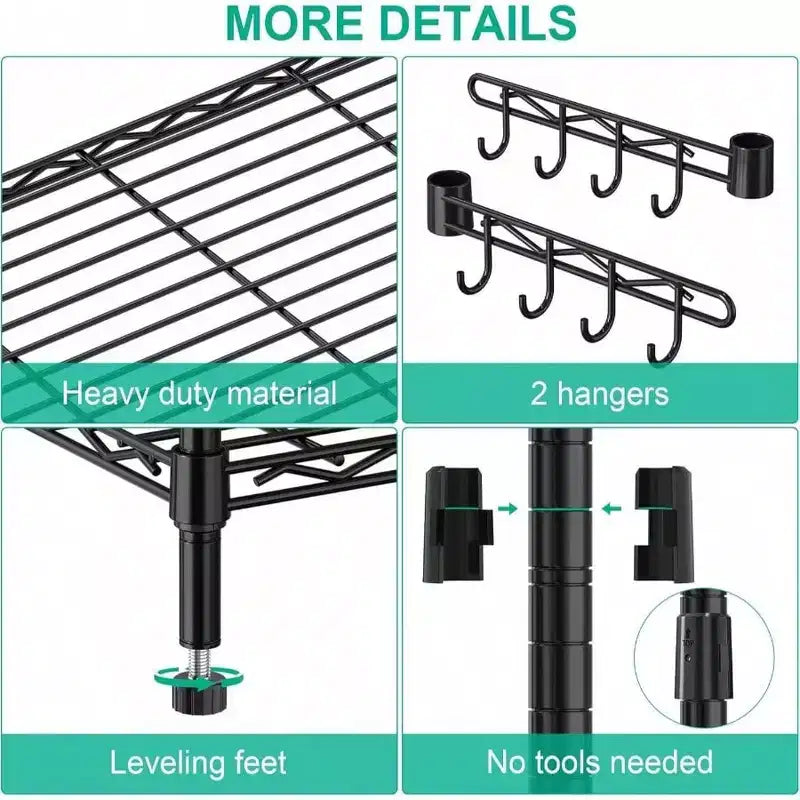 Étagère de rangement à 5 niveaux avec roulettes Unité d'étagères en fil métallique réglable Étagère de cuisine en métal Garage Cellier Buanderie Organisateur Rangement
