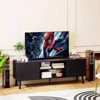 Meuble TV FDW pour téléviseurs de 55 à 60 pouces, centre de divertissement avec 2 armoires de rangement et étagères ouvertes, console multimédia moderne.