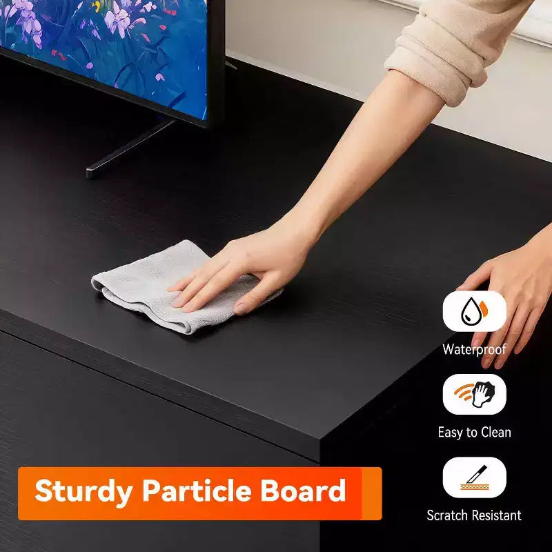 Meuble TV FDW pour téléviseurs de 55 à 60 pouces, centre de divertissement avec 2 armoires de rangement et étagères ouvertes, console multimédia moderne.