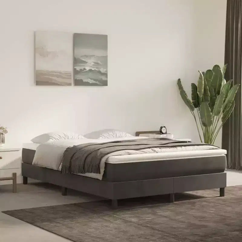 Bed Frame Dark grey Velvet (100% polyester), Plywood, Engineered Wood