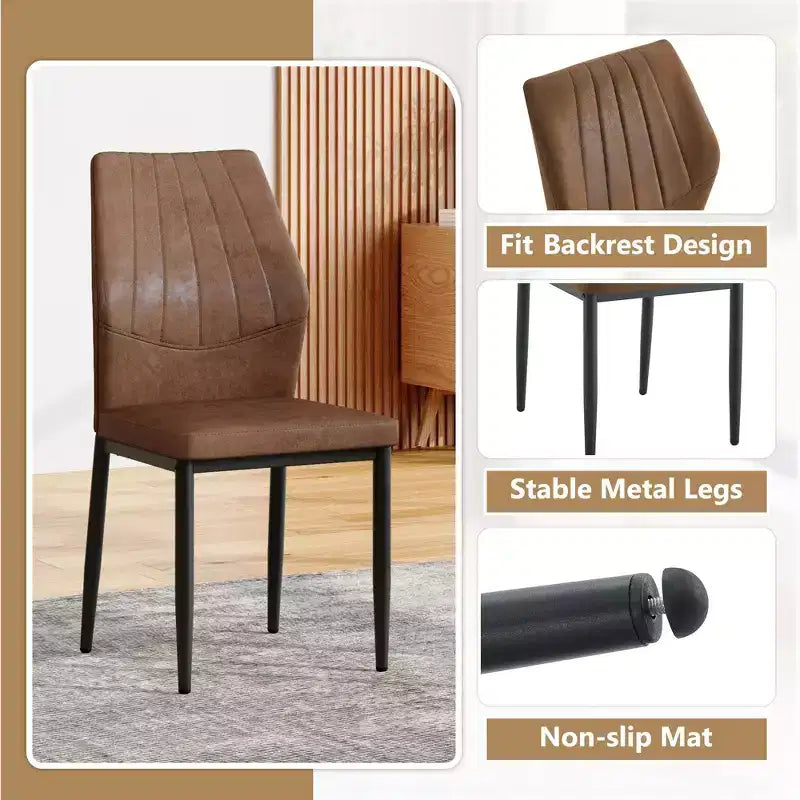 Homy Casa Lot de 4 Chaises de Salle à Manger Modernes en Similicuir avec Pieds en Métal, Assise Rembourrée, Marron