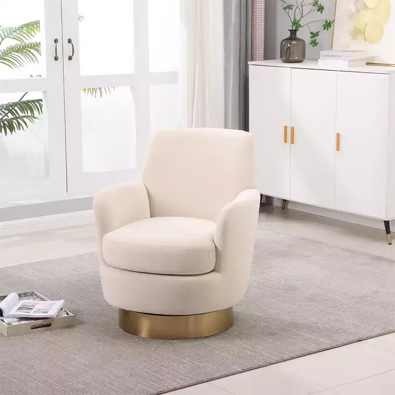 Fauteuil pivotant, fauteuil d'appoint rond avec piètement en acier inoxydable doré, fauteuil de lecture moderne à 360° pour salon ou chambre à coucher