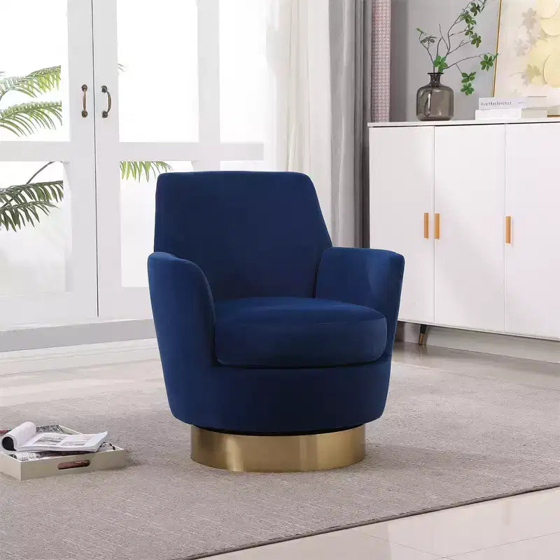 Fauteuil pivotant, fauteuil d'appoint rond avec piètement en acier inoxydable doré, fauteuil de lecture moderne à 360° pour salon ou chambre à coucher
