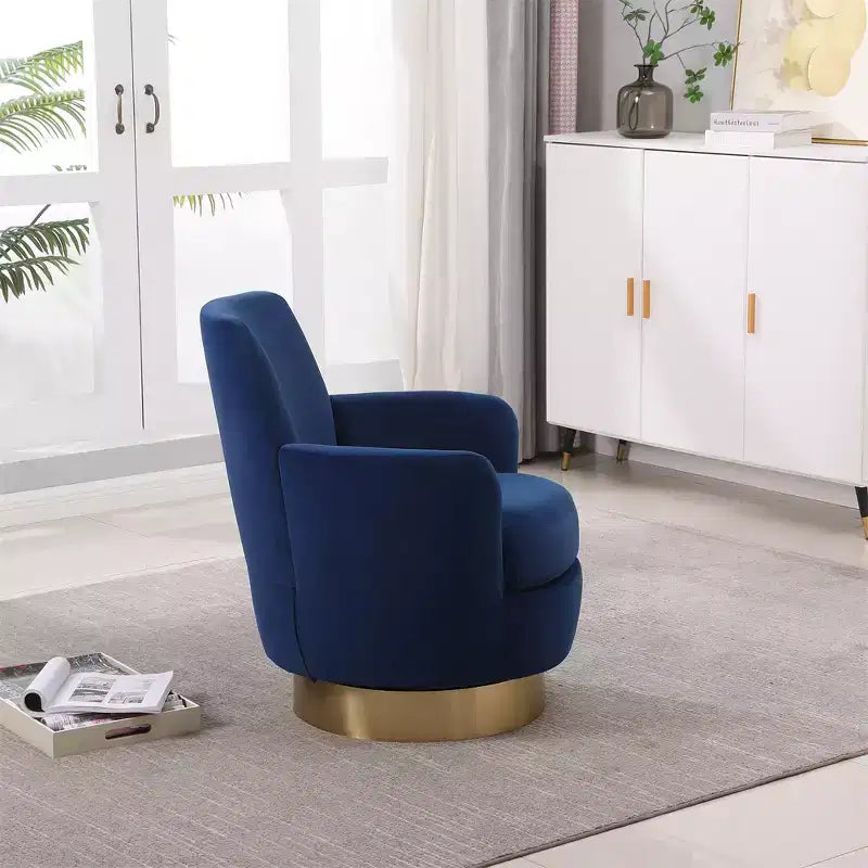 Fauteuil pivotant, fauteuil d'appoint rond avec piètement en acier inoxydable doré, fauteuil de lecture moderne à 360° pour salon ou chambre à coucher