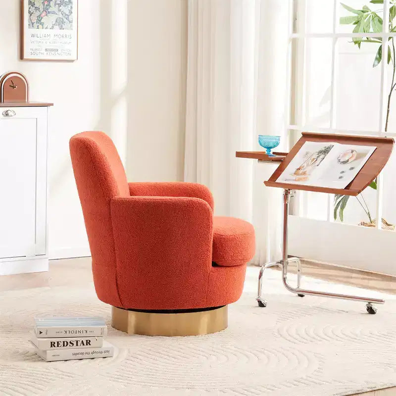 Fauteuil pivotant, fauteuil d'appoint rond avec piètement en acier inoxydable doré, fauteuil de lecture moderne à 360° pour salon ou chambre à coucher