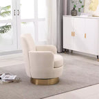 Fauteuil pivotant, fauteuil d'appoint rond avec piètement en acier inoxydable doré, fauteuil de lecture moderne à 360° pour salon ou chambre à coucher