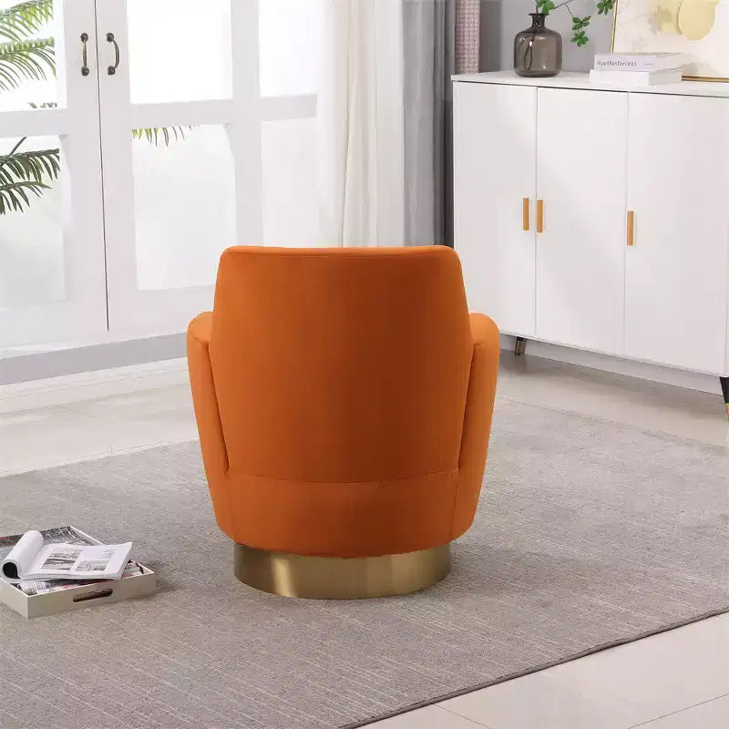 Fauteuil pivotant, fauteuil d'appoint rond avec piètement en acier inoxydable doré, fauteuil de lecture moderne à 360° pour salon ou chambre à coucher