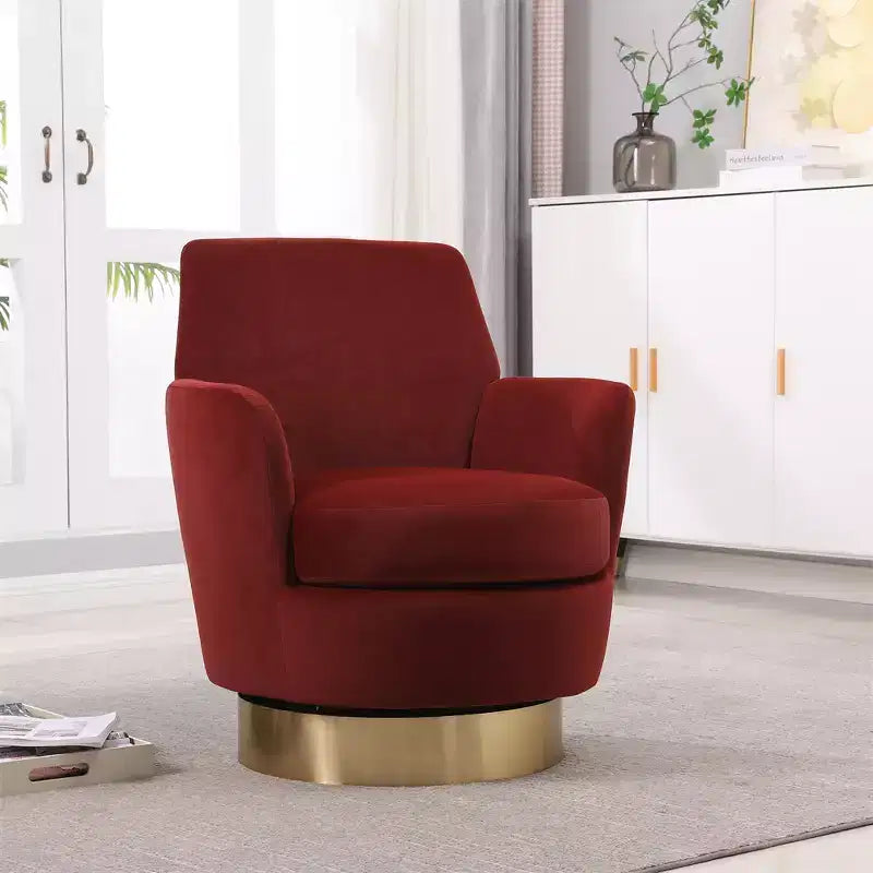 Fauteuil pivotant, fauteuil d'appoint rond avec piètement en acier inoxydable doré, fauteuil de lecture moderne à 360° pour salon ou chambre à coucher