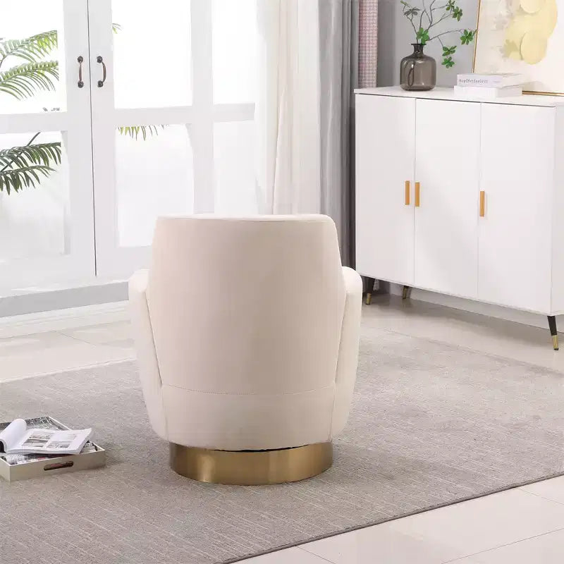 Fauteuil pivotant, fauteuil d'appoint rond avec piètement en acier inoxydable doré, fauteuil de lecture moderne à 360° pour salon ou chambre à coucher