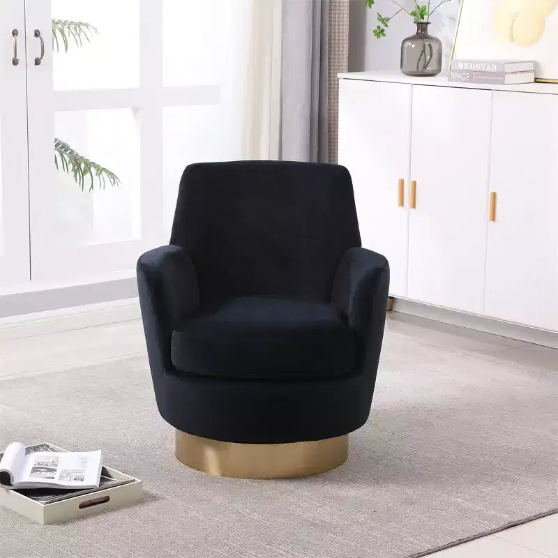 Fauteuil pivotant, fauteuil d'appoint rond avec piètement en acier inoxydable doré, fauteuil de lecture moderne à 360° pour salon ou chambre à coucher