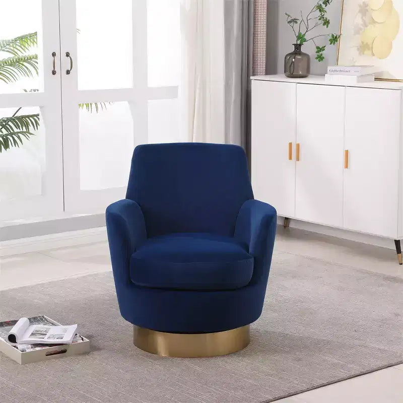 Fauteuil pivotant, fauteuil d'appoint rond avec piètement en acier inoxydable doré, fauteuil de lecture moderne à 360° pour salon ou chambre à coucher