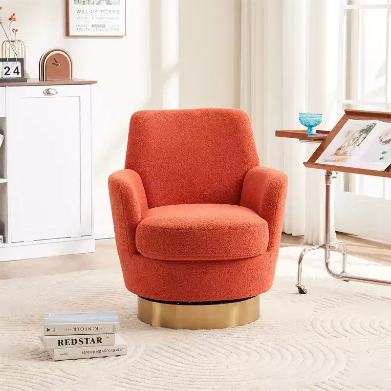 Fauteuil pivotant, fauteuil d'appoint rond avec piètement en acier inoxydable doré, fauteuil de lecture moderne à 360° pour salon ou chambre à coucher