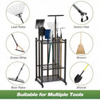 Organisateur de Jardin Tour de Rangement pour Garage en Acier Robuste Noir Abri Extérieur pour 35 Outils à Long Manche Râteaux Balais Support