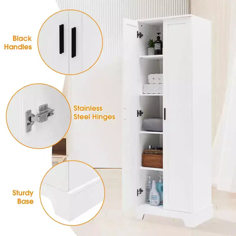 MAYEERTY Meuble de Rangement Blanc 2 Portes Étagère Réglable MDF