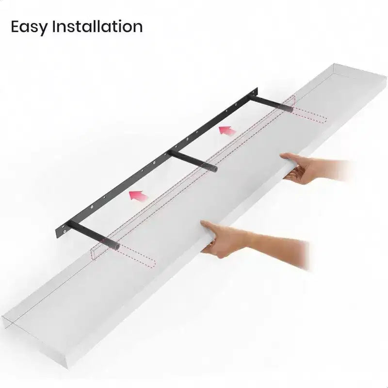 Étagères Flottantes 55 Pouces en Bois, Lot de 2 avec Supports, Blanches, Profondeur 6 Pouces, pour Salle de Bain et Salon