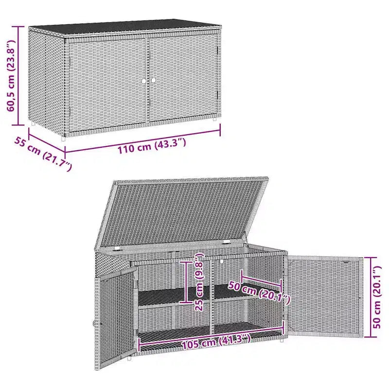 vidaXL Armoire de rangement de terrasse Organisateur d'outils Meuble d'extérieur en résine tressée