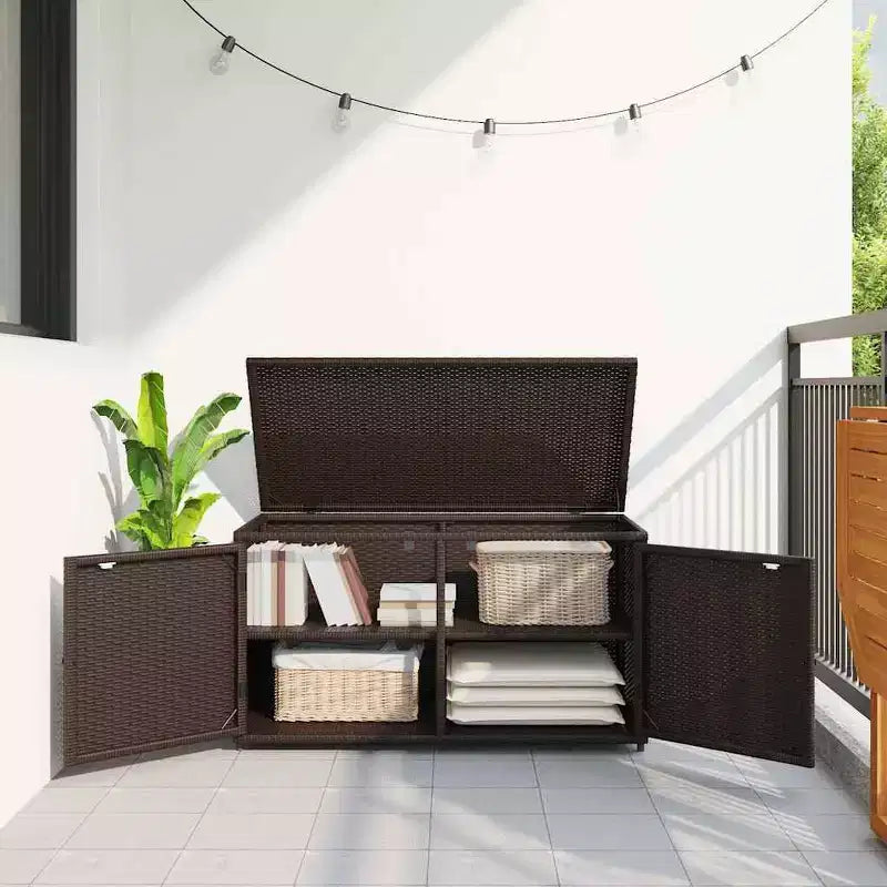 vidaXL Armoire de rangement de terrasse Organisateur d'outils Meuble d'extérieur en résine tressée