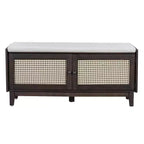 Banc de rangement d'entrée bohème Whisen, banc à chaussures en bois, banc rembourré avec portes doubles