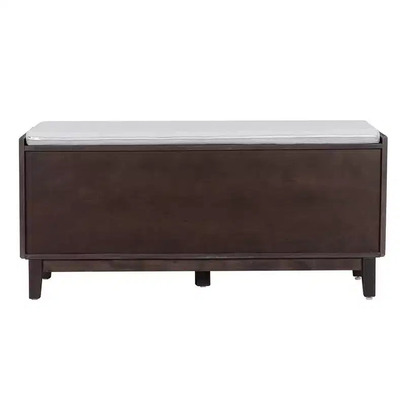 Banc de rangement d'entrée bohème Whisen, banc à chaussures en bois, banc rembourré avec portes doubles