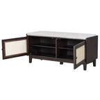 Banc de rangement d'entrée bohème Whisen, banc à chaussures en bois, banc rembourré avec portes doubles