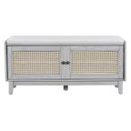 Banc de rangement d'entrée bohème Whisen, banc à chaussures en bois, banc rembourré avec portes doubles