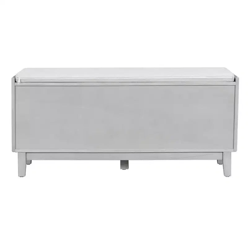 Banc de rangement d'entrée bohème Whisen, banc à chaussures en bois, banc rembourré avec portes doubles