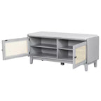 Banc de rangement d'entrée bohème Whisen, banc à chaussures en bois, banc rembourré avec portes doubles