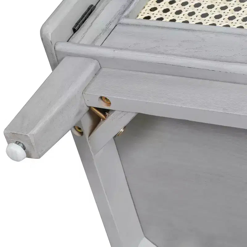 Banc de rangement d'entrée bohème Whisen, banc à chaussures en bois, banc rembourré avec portes doubles