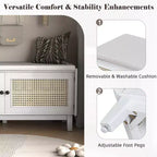 Banc de rangement d'entrée bohème Whisen, banc à chaussures en bois, banc rembourré avec portes doubles