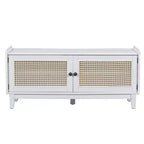 Banc de rangement d'entrée bohème Whisen, banc à chaussures en bois, banc rembourré avec portes doubles