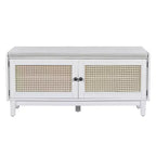 Banc de rangement d'entrée bohème Whisen, banc à chaussures en bois, banc rembourré avec portes doubles