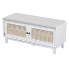 Banc de rangement d'entrée bohème Whisen, banc à chaussures en bois, banc rembourré avec portes doubles