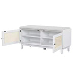 Banc de rangement d'entrée bohème Whisen, banc à chaussures en bois, banc rembourré avec portes doubles