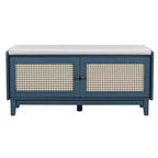 Banc de rangement d'entrée bohème Whisen, banc à chaussures en bois, banc rembourré avec portes doubles
