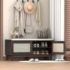 Banc de rangement d'entrée bohème Whisen, banc à chaussures en bois, banc rembourré avec portes doubles